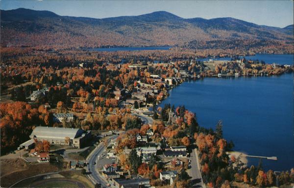 Aerial View of Lake Placid Village showing Olympic Arena New York