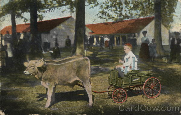 Boy in Studebaker Cart pulled by Calfs Advertising