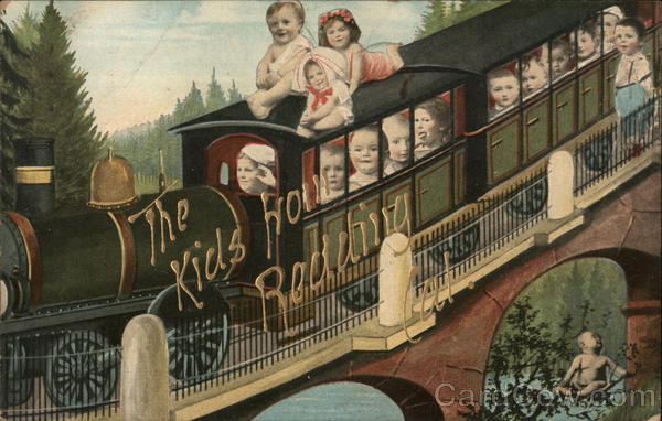 Children Riding on Train Multiple Babies
