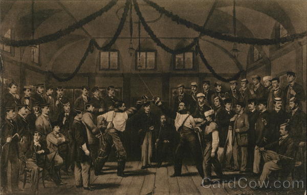 Men Fencing with a Large Audience