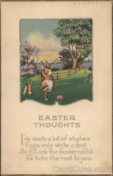 Bunny Playing Golf With Easter Eggs Postcard