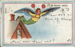 Man Trying to Fly With Wings and Balloons Postcard