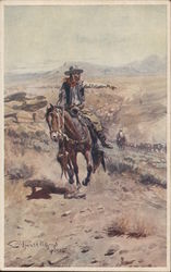 Cowboy Watching Cattle Drive Postcard