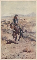 Cowboy Watching Cattle Drive Cowboy Western Postcard Postcard Postcard