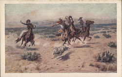 Cowboys Roping Wolf Cowboy Western Postcard Postcard Postcard