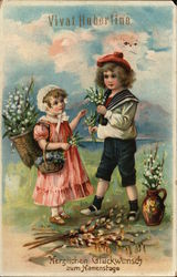 Two Children Picking Lily of the Valley Flowers Two Children Picking Lily of the Valley Flowers