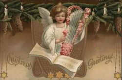 Angel Playing a Harp, Christmas Greetings Angel Playing a Harp, Christmas Greetings