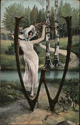 Woman Posing with Large W Woman Posing with Large W