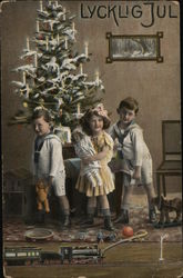 Children and Christmas Tree Postcard