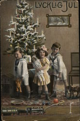 Children and Christmas Tree Postcard Postcard Postcard