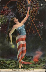 Miss Liberty with Fireworks Postcard