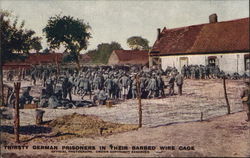 Thirsty German Prisoners in Their Barbed Wire Cage POW Thirsty German Prisoners in Their Barbed Wire Cage POW