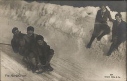 Three People on a Sled Postcard Postcard Postcard