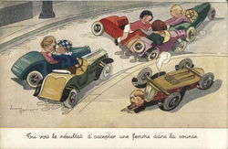 Children Racing Small Cars Go Karts Postcard Postcard