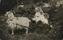 Three Little Girls for a Studebaker Jr. Wagon w/Goat Postcard