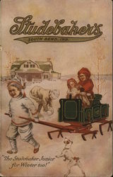 Boy Pulling Small Studebaker Sled Postcard