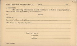 Sherman Williams Correspondence Card Postcard
