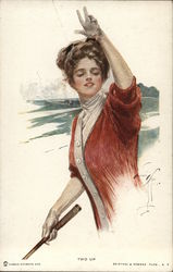 Woman Holding Golf Club "Two Up" Harrison Fisher Postcard Postcard Postcard