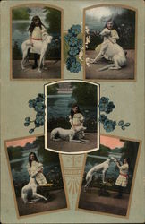 Potraits of Girl With Dog Girls Postcard Postcard Postcard