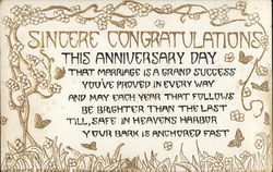 Sincere Congratulations - Anniversary Greetings Postcard Postcard Postcard