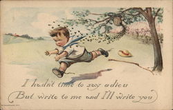 Boy Running Away from Bees Postcard