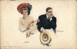 Teasing" Victorian Couple - woman teasing man with a rose. Couples Postcard Postcard Postcard