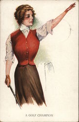 Shapely Woman Holding Golf Club, Arm Raised Postcard