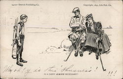 Couple Resting on Golf Course, Caddy Watching Postcard