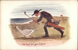 Parson Golfer Chasing Duck Stealing Golf Ball Postcard