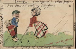 I've Been Out With my Lady Friend - man and Woman Golfing Postcard