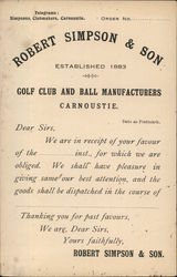 Receipt from Robert Simpson & Son, Golf Club and Ball Manufacturers Postcard