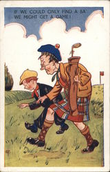 Golfer and Caddy Walking, Looking Postcard