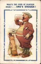 Man Drinking After Golf Postcard