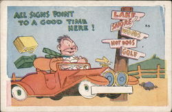 Man Driving Car on Vacation Postcard