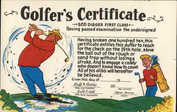 Golfer's Certificate - Sod Digger First Class