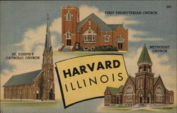 Harvard Illinois Churches Postcard Postcard Postcard