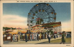 Wonder Wheel and Virginia Reel Coney Island, NY Postcard Postcard 