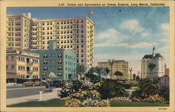 Hotels and Apartments on Ocean Avenue Long Beach, CA Postcard Postcard Postcard