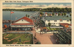 Roller Rink, Bath House, Toboggan Slide, Shafer Lake Postcard