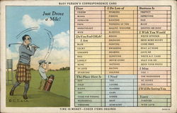 Golf-Themed Busy Person's Correspondence Card - Time Is Money - Check Items Desired Correspondence Cards Postcard Postcard Postcard