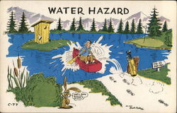 Man Rowing Boat to Outhouse in Water Hazard Man Rowing Boat to Outhouse in Water Hazard