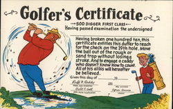Golfer's Certificate - Sod Digger First Class Postcard Postcard Postcard