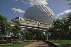 Future World - Monorail and Spaceship Earth Disney Postcard Postcard Postcard