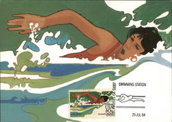 Swimming Station 1984 Olympics Postcard Postcard Postcard