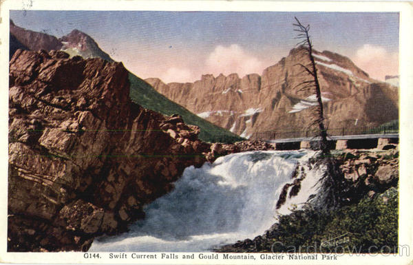 Swift Current Falls and Gould Mountain Glacier National Park Wyoming