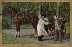 Couple with Horse Buggy Romance & Love Postcard Postcard