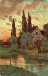 Sunset Pond Scene - Series 506 Postcard