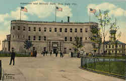 Aquarium and Battery Park Postcard