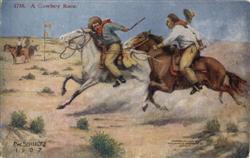 A Cowboy Race - F.W. Schultz Postcard