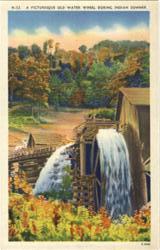 A Picturesque Old Water Wheel During Indian Summer Postcard